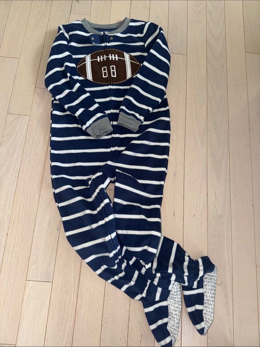 Carter's kids Navy and White Striped Football Footed One-Piece